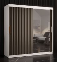 Armadio 10 scomparti Balmenhorn 86, bianco opaco / nero opaco - 200 x 180 x 62 cm (h x l x p), con anta a specchio