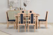 Set completo per sala da pranzo E, 7 pezzi, colore legno: rovere, design esclusivo, ottima stabilità, 6 sedie in legno massiccio, rivestimento morbido, facile da pulire