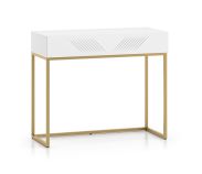 Elegante toletta con un cassetto Taos 22, con funzione push-to-open, colore: bianco opaco, dimensioni: 78 x 92 x 40 cm, gambe: oro, sistema soft-close