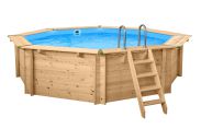 Piscina Sunnydream 04 in legno di pino, naturale, 5,30 x 1,36 metri, incluso sistema di filtraggio premium, materiale filtrante, scala per piscina, liner per piscina, telo per pavimento e pareti, giunti angolari in acciaio inox