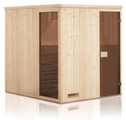 Sauna prefabbricata "Kawir" 68 mm, con 1 finestra e tetto con bordino - misure esterne (l x p x h): 194 x 144 x 199 cm