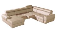 Divano Sladenia 07 in sabbia con funzione letto e contenitore - 302 x 255 cm (l x p) - pouf: a sinistra