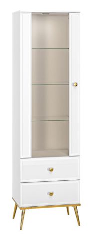 Vetrinetta "Roanoke" 02, bianco / bianco lucido - 190 x 55 x 40 cm (h x l x p), 1 anta, 2 cassetti e 4 scomparti