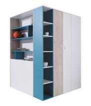 Cameretta - Cabina armadio angolare "Aalst" 15, rovere / bianco / blu - 190 x 135 x 135 cm (h x l x p)