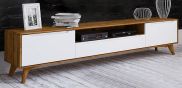 Mobile TV "Timaru" 30, rovere selvatico, parzialmente massello, bianco, oliato - 48 x 220 x 40 cm (h x l x p)