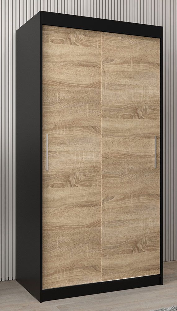 Armadio ad ante scorrevoli Bisaurin 1A, nero / rovere Sonoma - 200 x 100 x 62 cm (h x l x p)