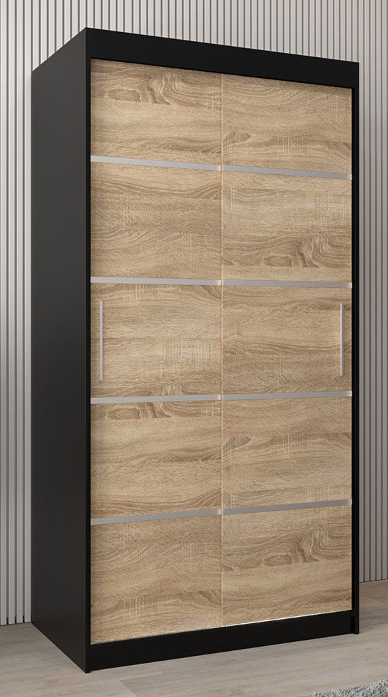 Armadio ad ante scorrevoli Jan 01A, nero / rovere Sonoma - 200 x 100 x 62 cm (h x l x p)