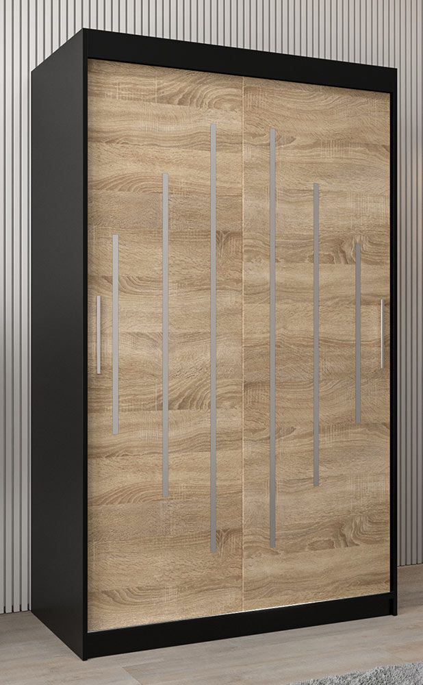 Armadio ad ante scorrevoli Pilatus 02, nero / rovere Sonoma - 200 x 120 x 62 cm (h x l x p)