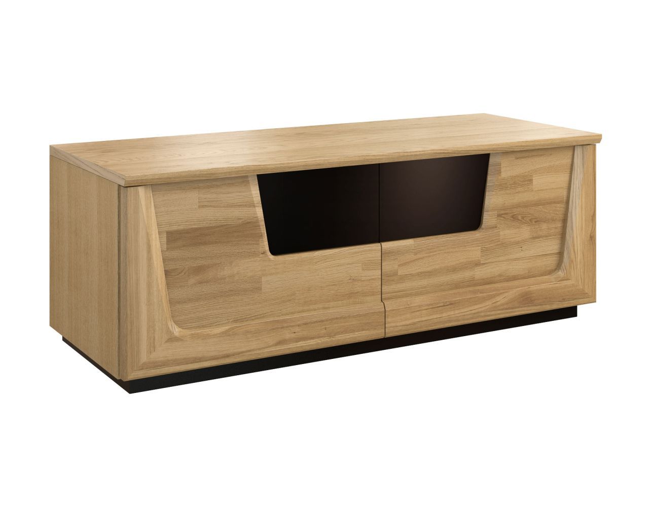 Mobile TV "Topusko" 12, rovere / nero, parzialmente massello - 46 x 121 x 51 cm (h x l x p)