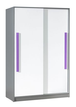 Cameretta - Armadio ad ante scorrevoli "Olaf" 13, antracite/bianco/viola, parzialmente massello - 191 x 120 x 60 cm (h x l x p)