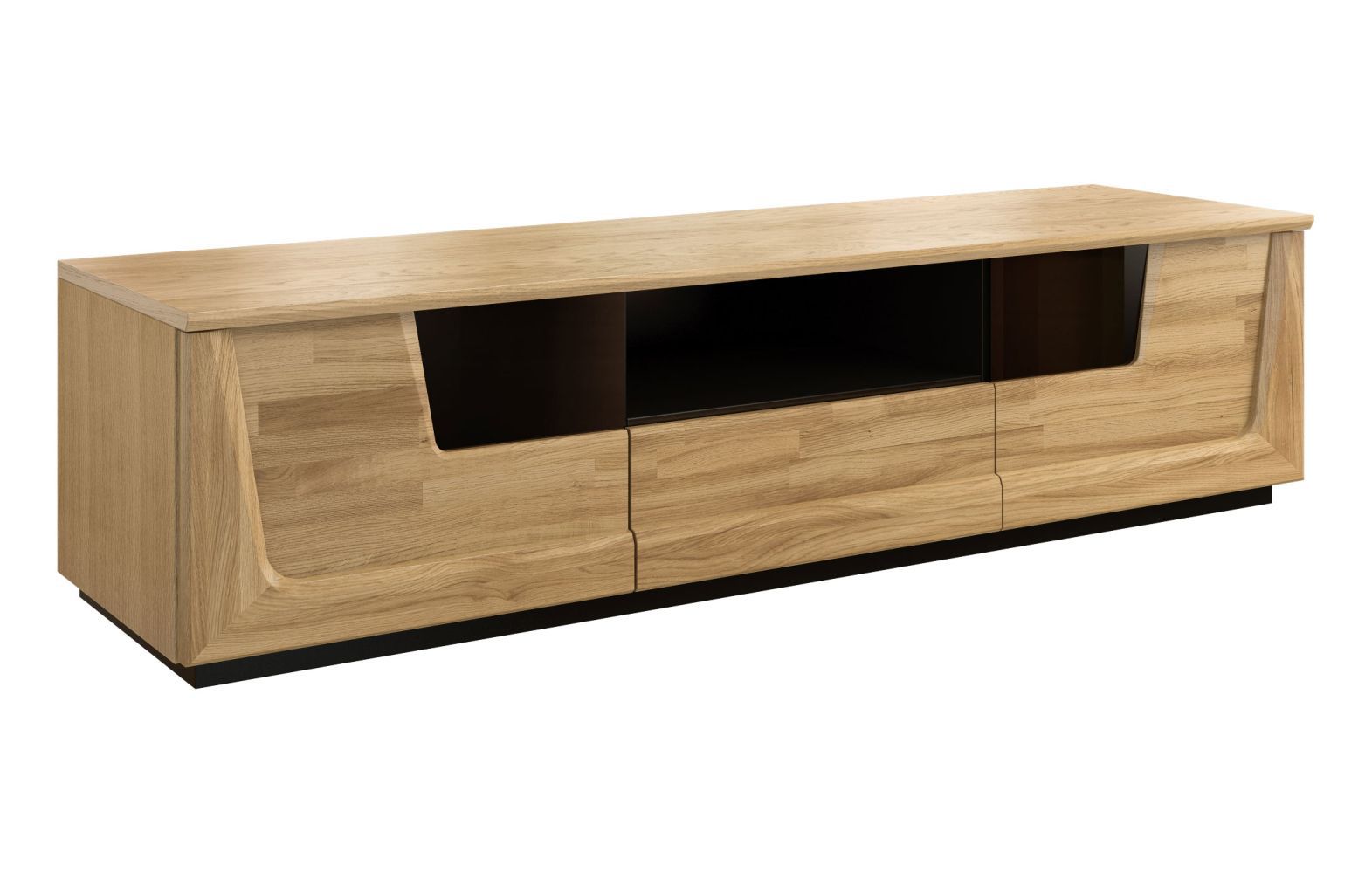 Mobile TV "Topusko" 13, rovere / nero, parzialmente massello - misure: 46 x 182 x 51 cm (h x l x p)