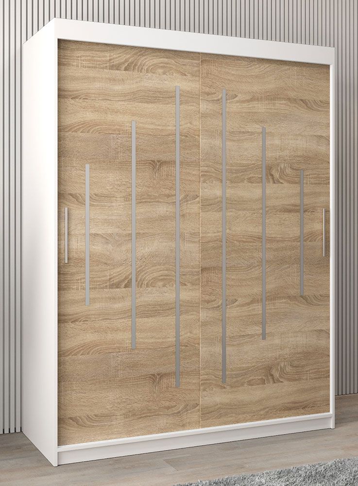 Armadio ad ante scorrevoli Pilatus 03, bianco opaco / rovere Sonoma - 200 x 150 x 62 cm (h x l x p)