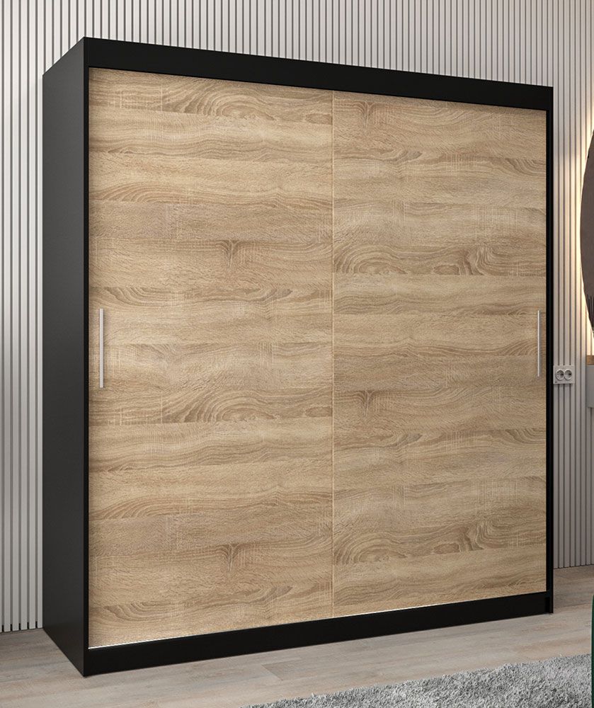 Armadio ad ante scorrevoli Bisaurin 4A, nero / rovere Sonoma - 200 x 180 x 62 cm (h x l x p)