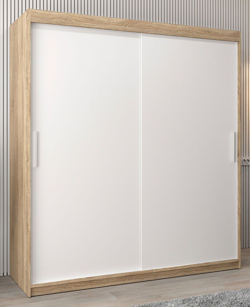 Armadio ad ante scorrevoli Bisaurin 4A, rovere Sonoma / bianco opaco - 200 x 180 x 62 cm (h x l x p)