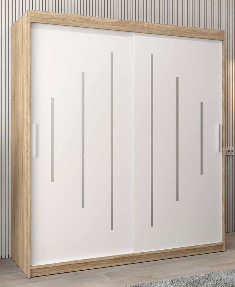 Armadio ad ante scorrevoli  Pilatus 04 , rovere Sonoma / bianco opaco - 200 x 180 x 62 cm (h x l x p)