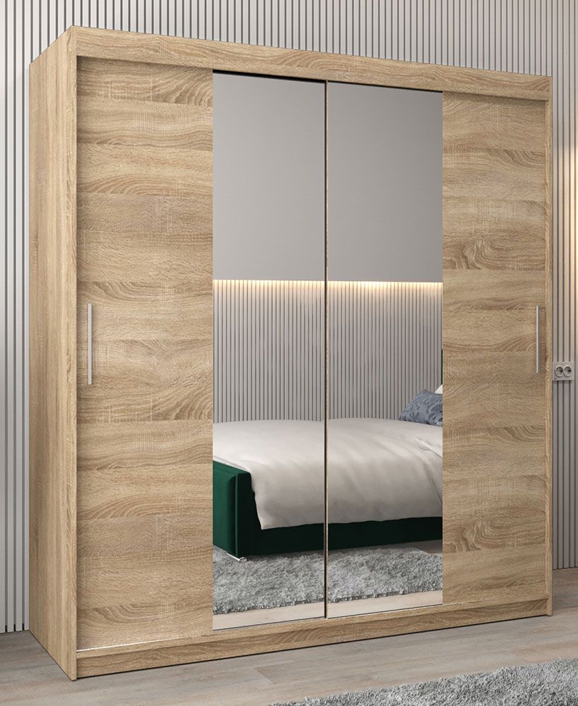 Armadio ad ante scorrevoli Bisaurin 4B con specchio, rovere Sonoma - 200 x 180 x 62 cm ( H x L x P)