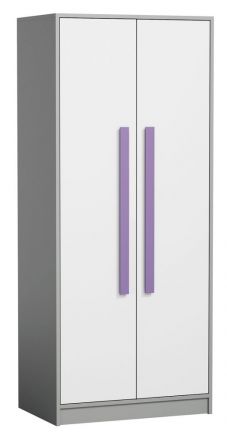 Cameretta - Armadio ad ante battenti Olaf 01, antracite/bianco/viola, parzialmente massello - 191 x 80 x 50 cm (h x l x p)