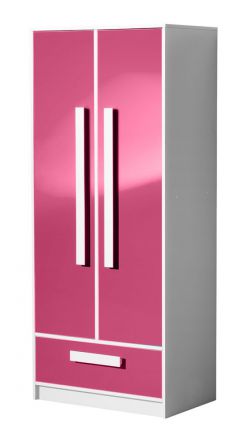 Cameretta - Armadio ad ante battenti "Walter" 01, bianco / rosa lucido - 191 x 80 x 50 cm (h x l x p)