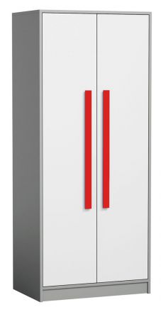 Cameretta - Armadio ad ante battenti Olaf 01, antracite/bianco/rosso, parzialmente massello - 191 x 80 x 50 cm (h x l x p)