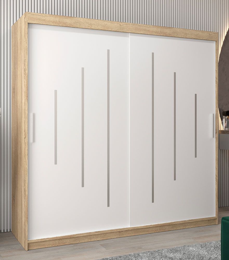 Armadio ad ante scorrevoli Pilatus 05, rovere Sonoma / bianco opaco - 200 x 200 x 62 cm (h x l x p)