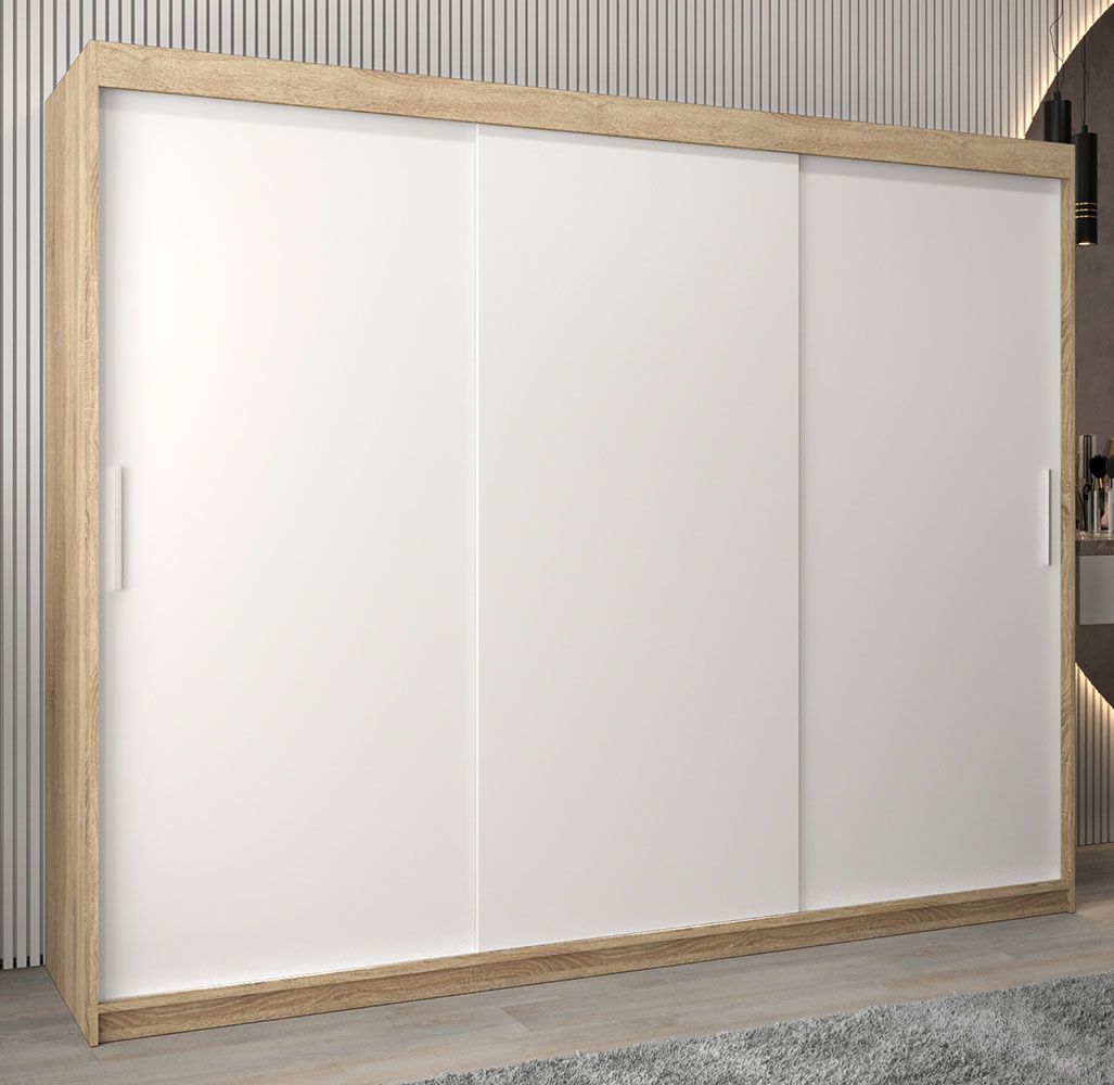 Armadio ad ante scorrevoli Bisaurin 6A, rovere Sonoma / bianco opaco - 200 x 250 x 62 cm (h x l x p)