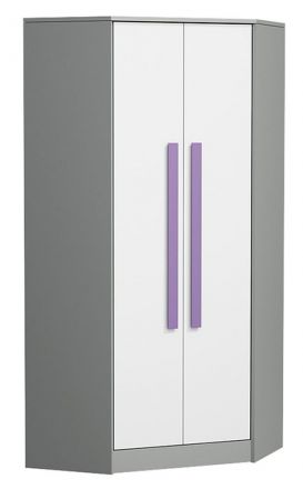 Cameretta - Armadio rettangolare Olaf 02, antracite/bianco/viola, parzialmente massello - 191 x 87 x 87 cm (h x l x p)