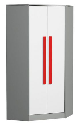 Cameretta - Armadio rettangolare Olaf 02, antracite/bianco/rosso, parzialmente massello - 191 x 87 x 87 cm (h x l x p)