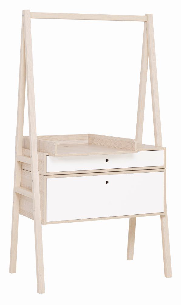 Cassettiera con fasciatoio "Hildrid" 03, acacia / bianco - 185 x 98 x 64 cm (h x l x p)