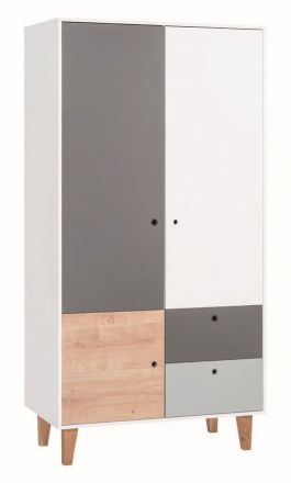 Cameretta - Armadio "Syrina" 04, bianco / grigio / rovere - 202 x 104 x 55 cm (h x l x p)