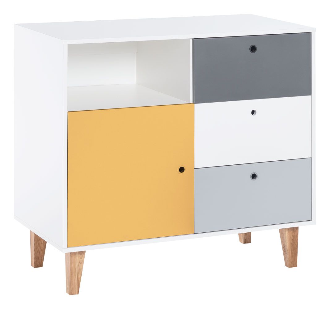 Cameretta - Cassettiera "Syrina" 03, bianco / grigio / giallo - 97 x 104 x 55 cm (h x l x p)