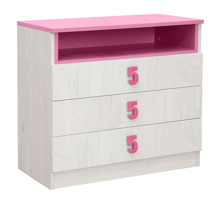 Cameretta - Cassettiera "Luis" 13, rovere bianco / rosa - 75 x 80 x 52 cm (h x l x p)