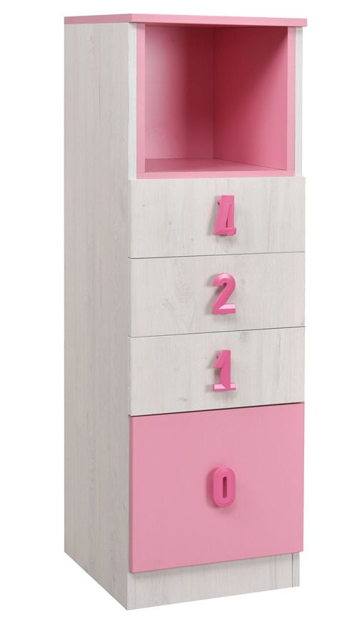 Cameretta - Cassettiera "Luis" 24, rovere bianco / rosa - 127 x 40 x 42 cm (h x l x p)