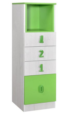 Cameretta - Cassettiera "Luis" 24, rovere bianco / verde - 127 x 40 x 42 cm (h x l x p)