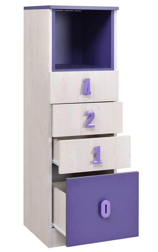 Cameretta - Cassettiera "Luis" 24, rovere bianco / viola - 127 x 40 x 42 cm (h x l x p)