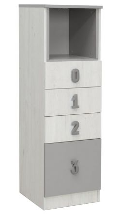 Cameretta - Cassettiera "Luis" 24, rovere bianco / grigio - 127 x 40 x 42 cm (h x l x p)