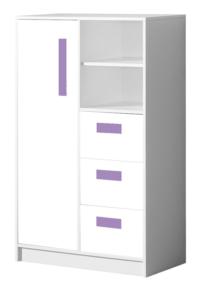 Cameretta - Cassettiera "Walter" 05, bianco lucido / viola - 133 x 80 x 40 cm (h x l x p)