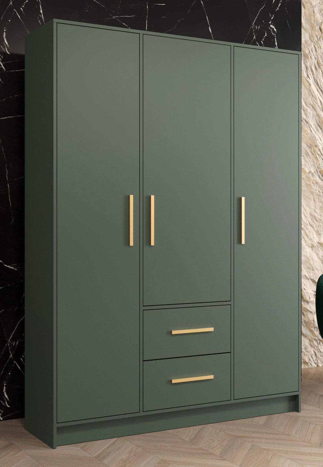 Armadio 10 scomparti Similaun 15, verde - 202 x 153 x 40 cm (h x l x p), 2 cassetti e una barra appendiabiti