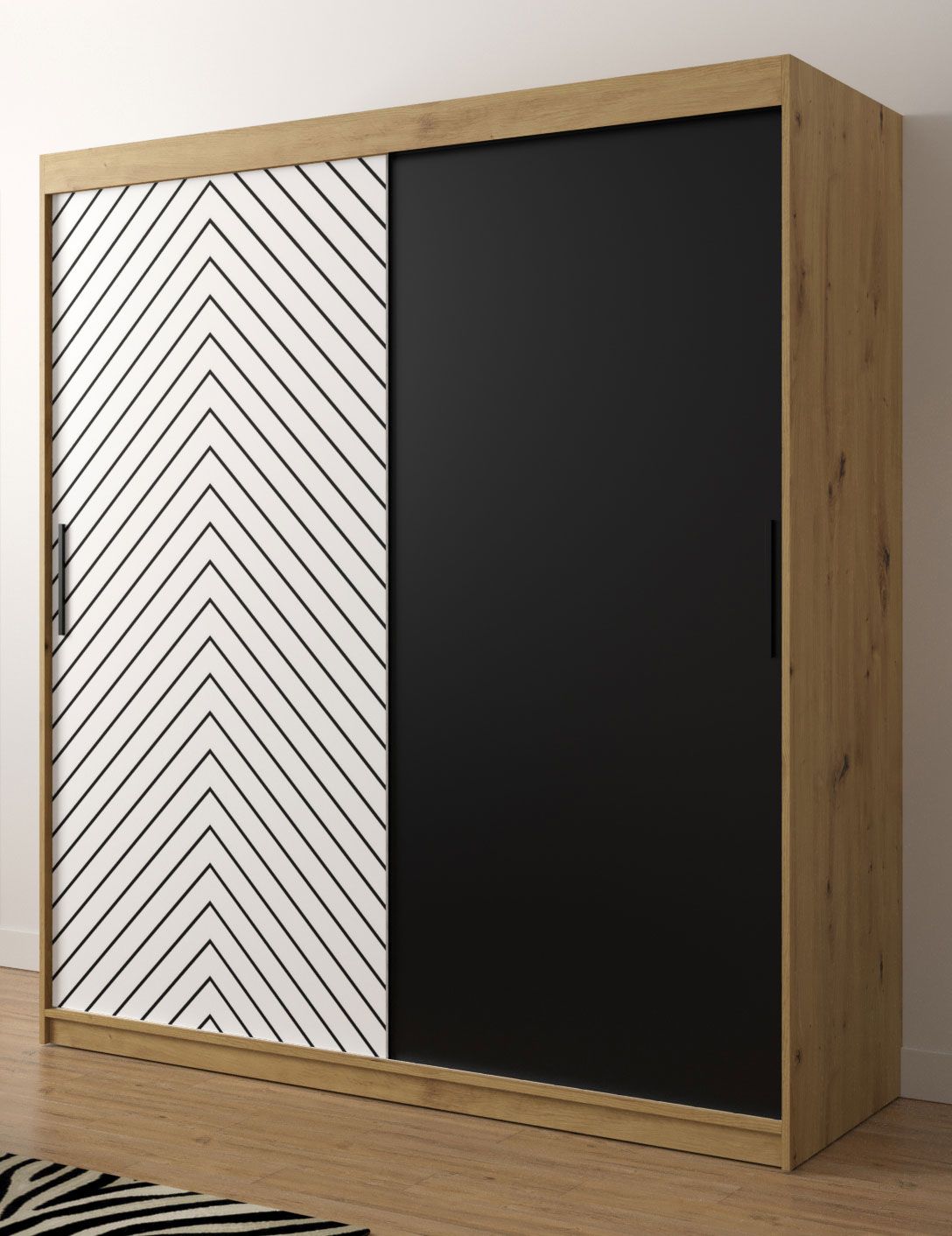 Grande Armadio molto spazioso per riporre le cose Mulhacen 20, rovere Artisan / bianco opaco / nero opaco - 200 x 180 x 62 cm (h x l x p)