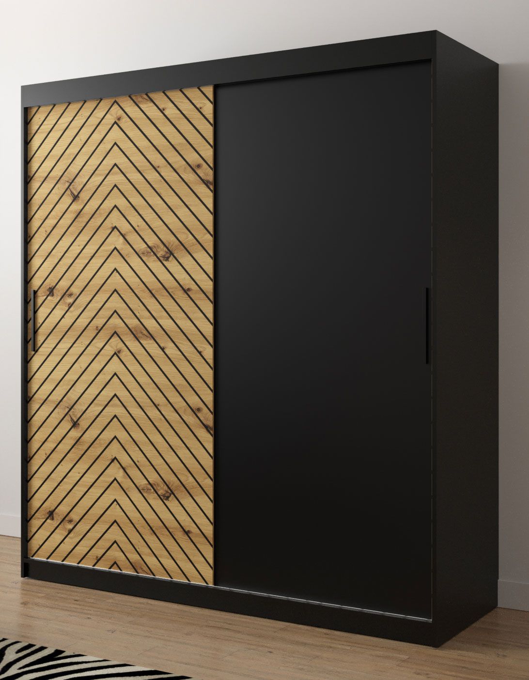 Grande Armadio spazioso Mulhacen 23, nero opaco / rovere Artisan - 200 x 180 x 62 cm (h x l x p), 10 scomparti