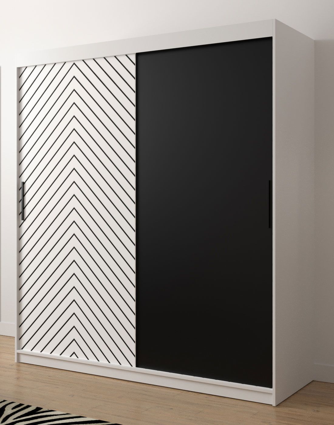 Elegante Armadio 10 scomparti Mulhacen 22, bianco opaco / nero opaco - 200 x 180 x 62 cm (h x l x p), molto spazioso 