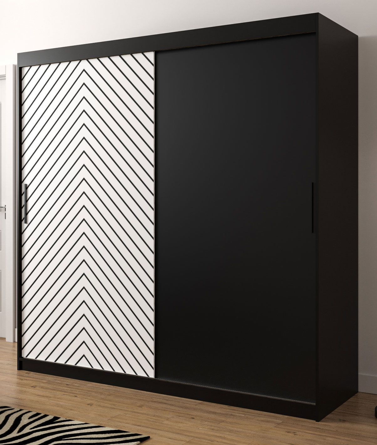 Elegante Armadio Mulhacen 30, nero opaco / bianco opaco - 200 x 200 x 62 cm (h x l x p), 10 scomparti