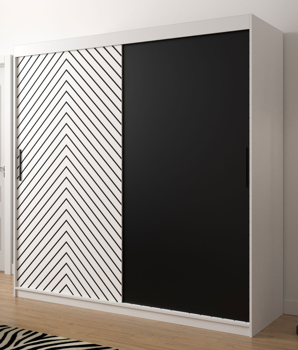 Elegante Armadio Mulhacen 28, bianco opaco / nero opaco - 200 x 200 x 62 cm (h x l x p), 10 scomparti