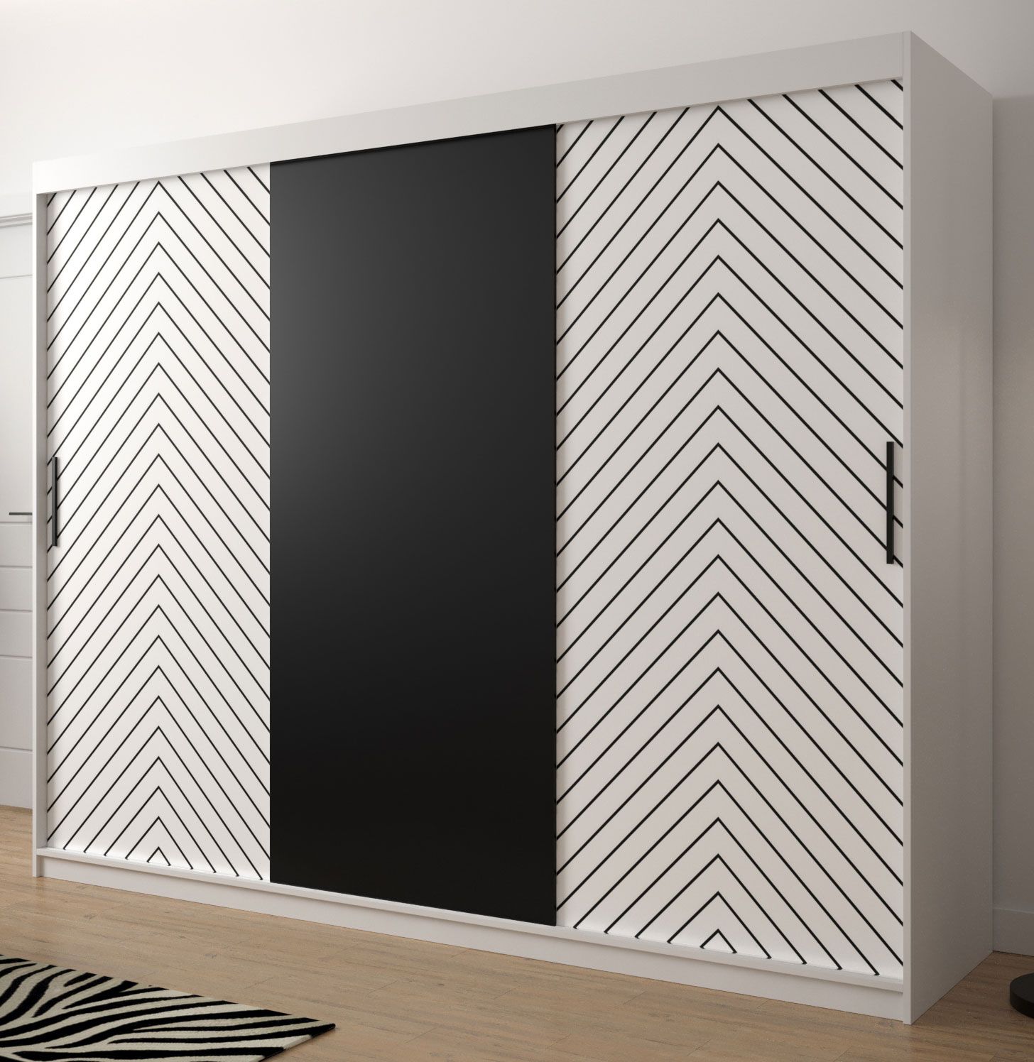 Armadio    Mulhacen 34, bianco opaco / nero opaco - 200 x 250 x 62 cm (h x l x p), 10 scomparti