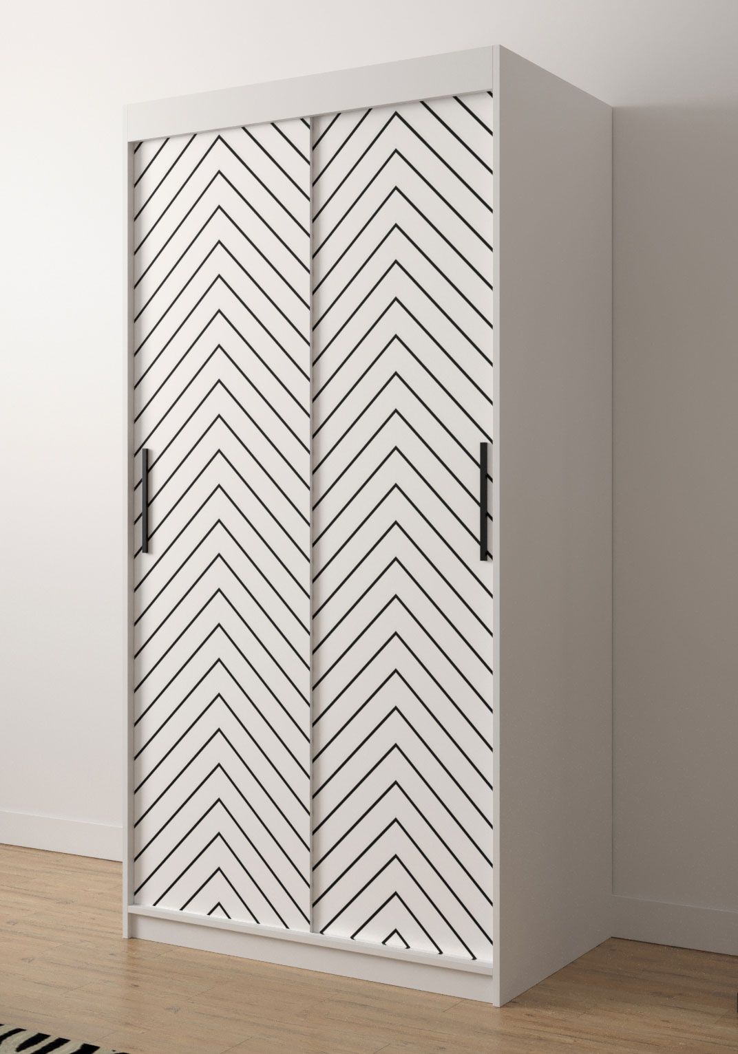 Elegante Armadio Mulhacen 40, bianco opaco / nero opaco - 200 x 100 x 62 cm (h x l x p), molto spazioso