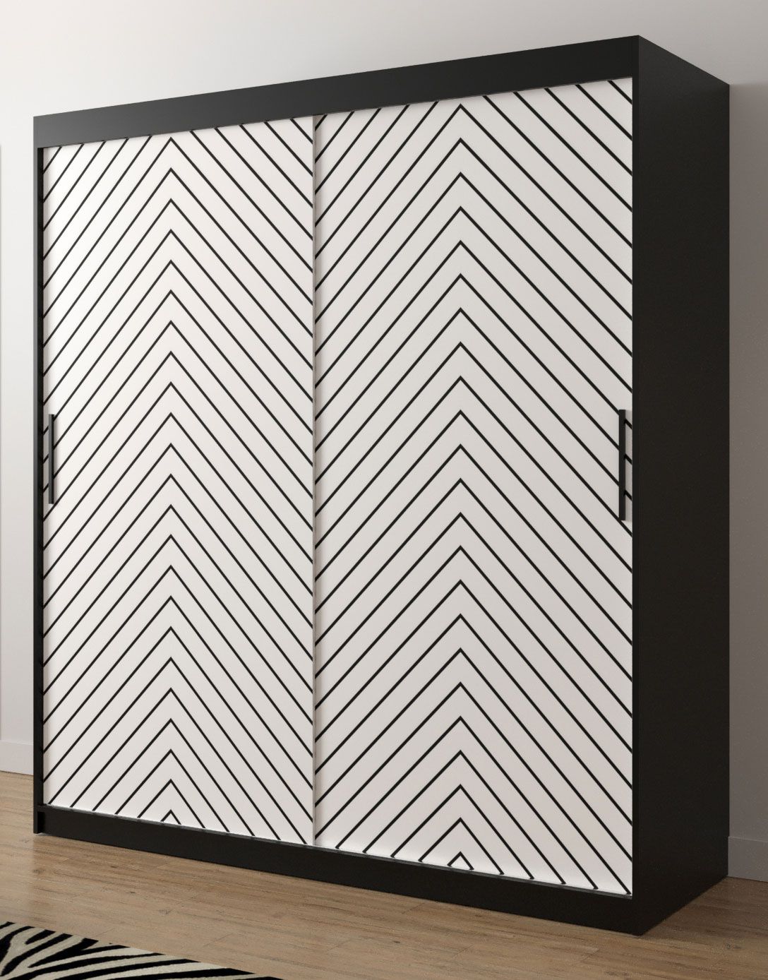 Armadio elegante Mulhacen 60, nero opaco / bianco opaco - 200 x 180 x 62 cm (h x l x p), 10 scomparti