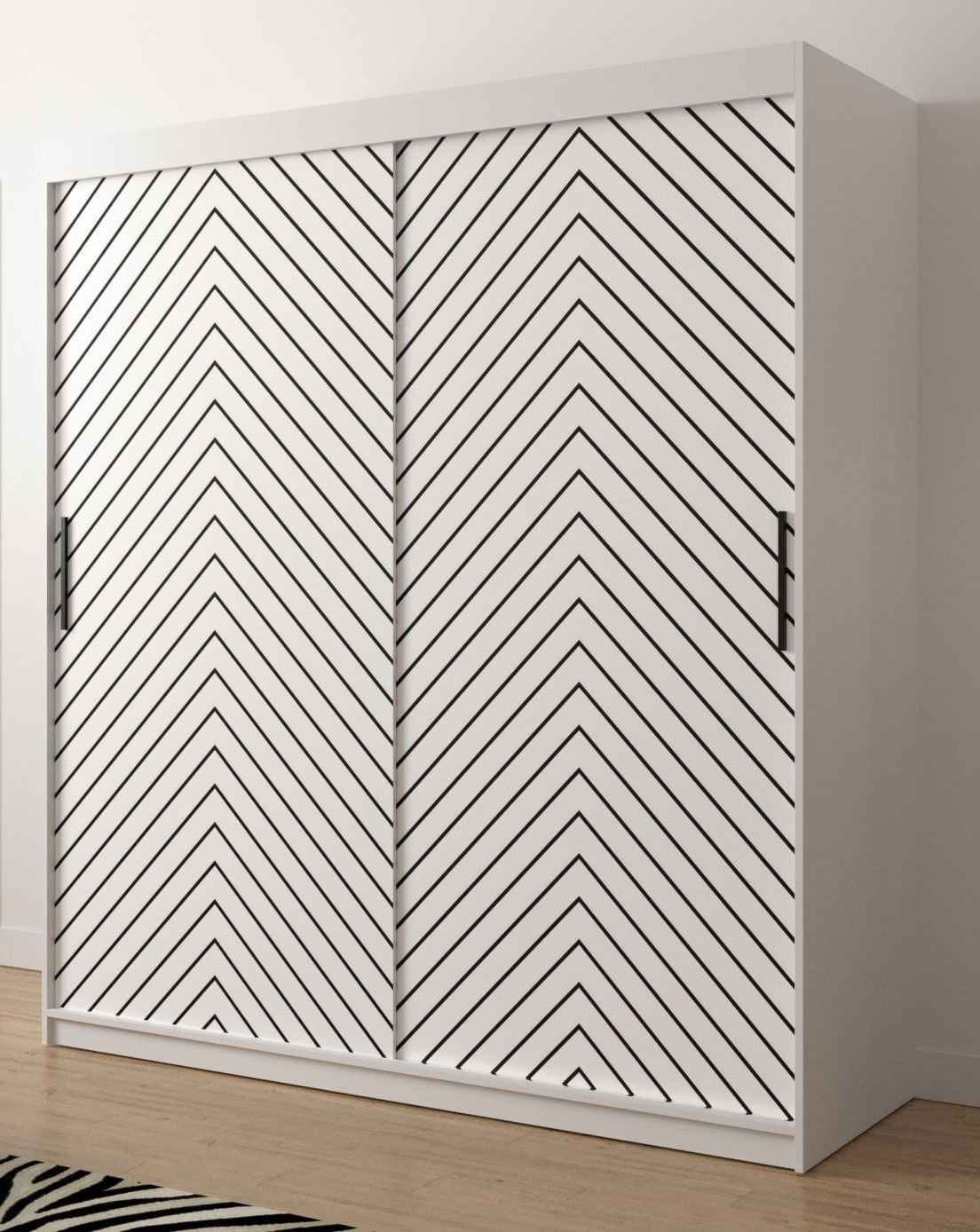 Armadio moderno Mulhacen 58, bianco opaco / nero opaco - 200 x 180 x 62 cm (h x l x p), 10 scomparti