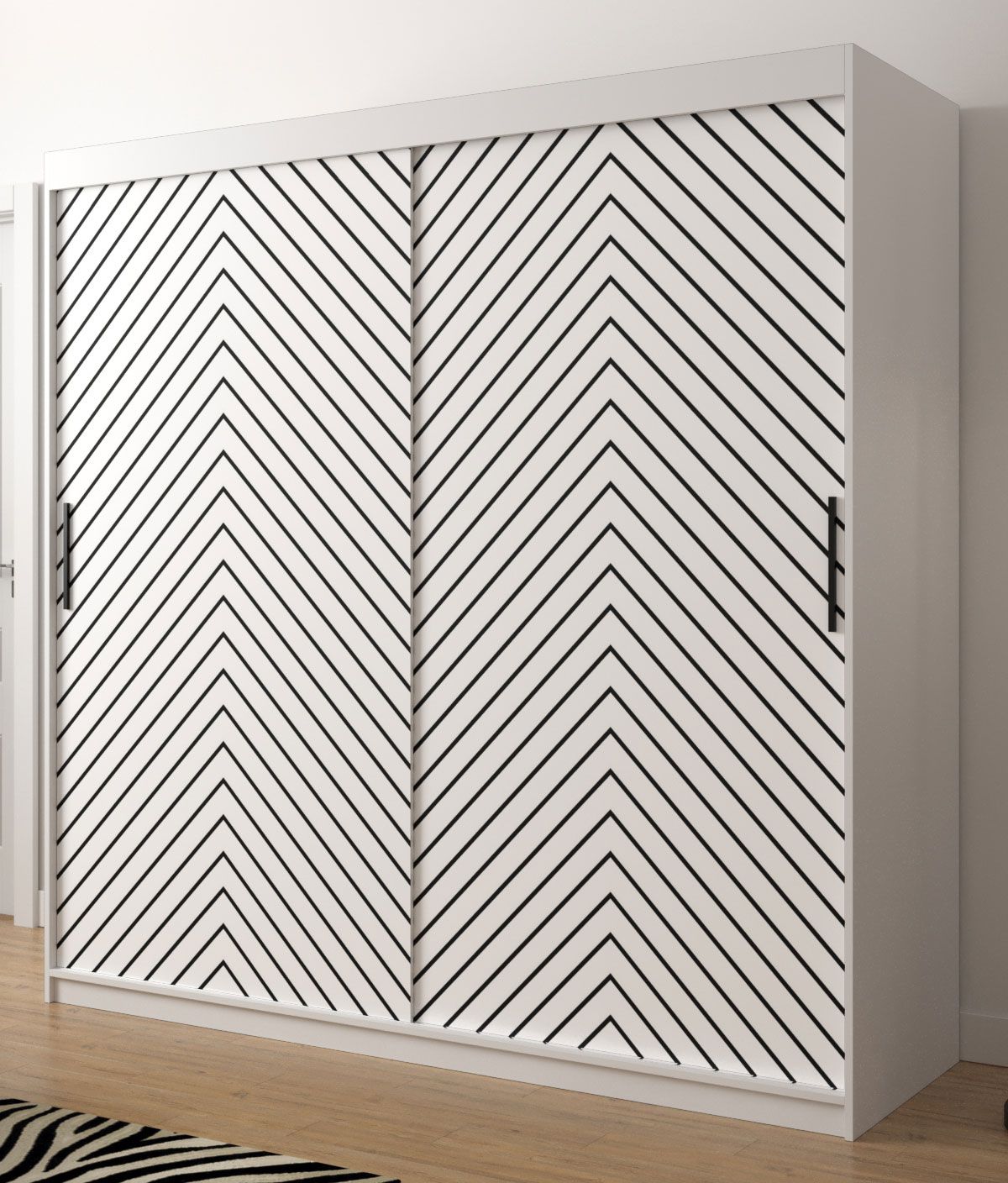 Elegante Armadio Mulhacen 64, bianco opaco / nero opaco - 200 x 200 x 62 cm (h x l x p), 10 scomparti e 2 barre appendiabiti