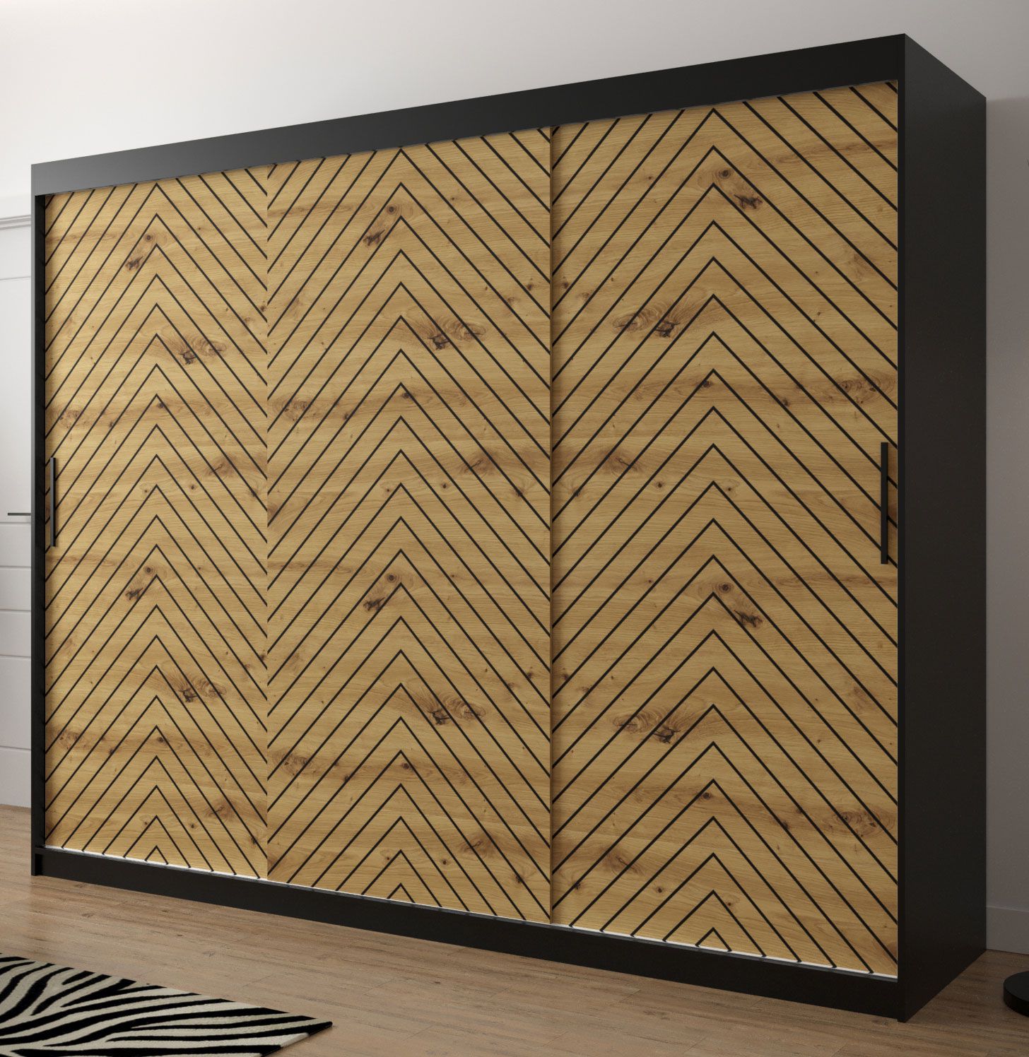 Armadio molto spazioso Mulhacen 71, nero opaco / rovere Artisan - 200 x 250 x 62 cm (h x l x p), 10 scomparti e 2 barre appendiabiti 