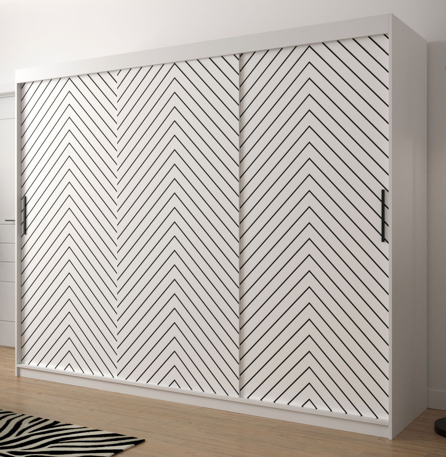 Armadio  Mulhacen 70, bianco opaco / nero opaco - 200 x 250 x 62 cm (h x l x p), 10 scomparti e 2 barre appendiabiti