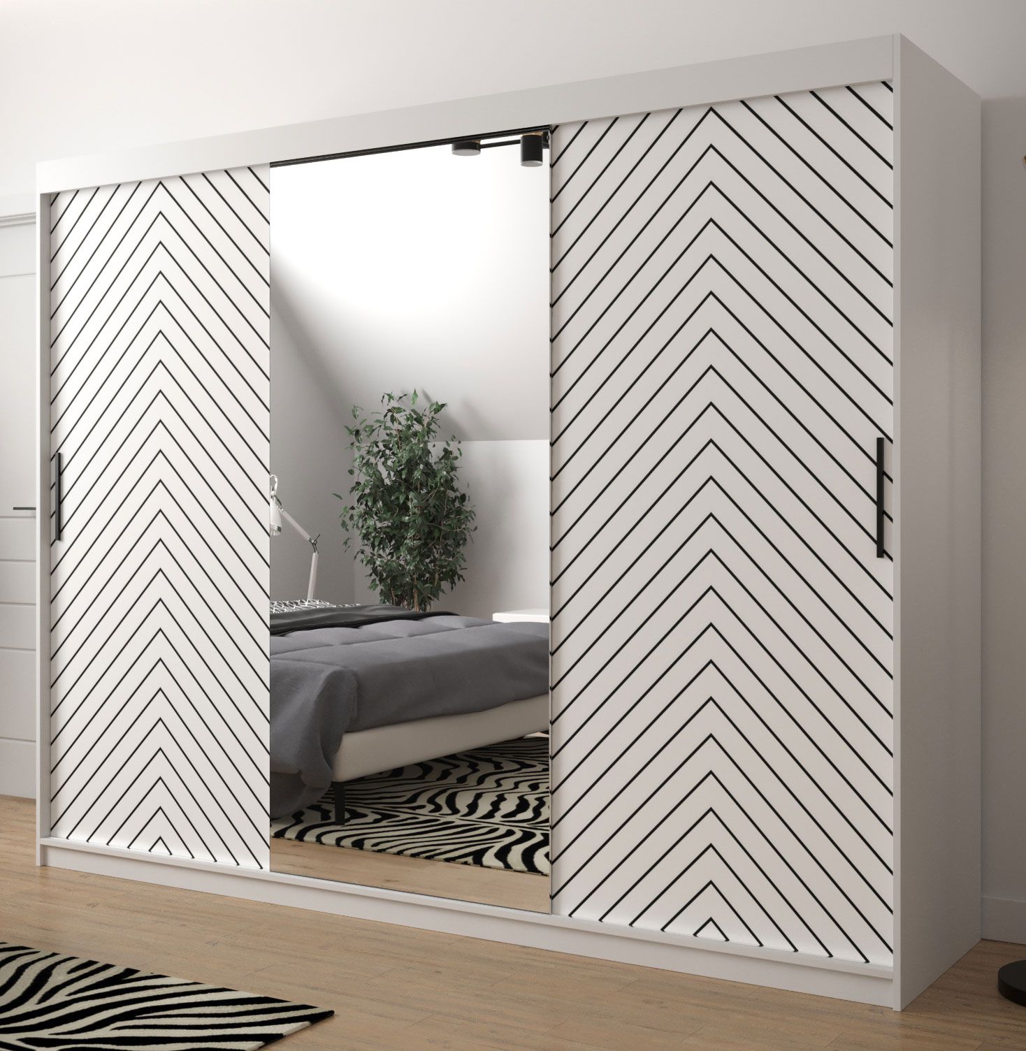 Grande Armadio Mulhacen 106, bianco opaco / nero opaco - 200 x 250 x 62 cm (h x l x p), 10 scomparti e 2 barre appendiabiti